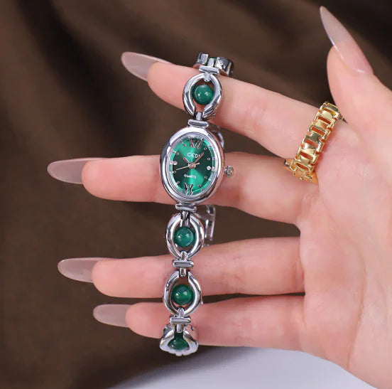 Gedi Women's Bracelet Watch with Luxury Pearl & Chalcedony Accents
