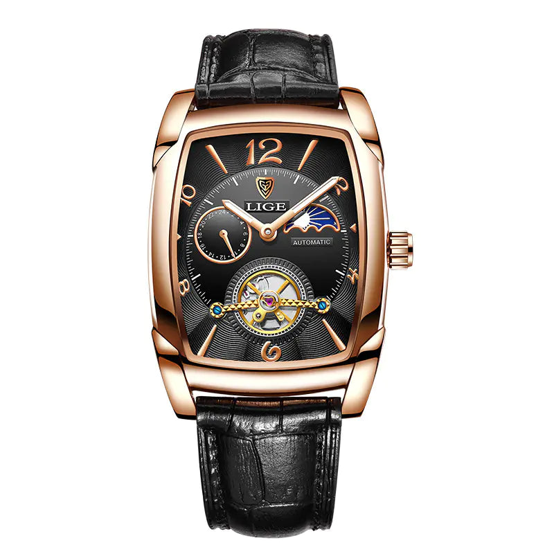 LIGE Men's Mechanical Tourbillon Watch - Waterproof