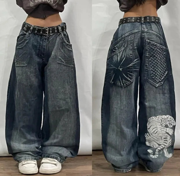 White Tiger Graphic Wide Leg Jeans