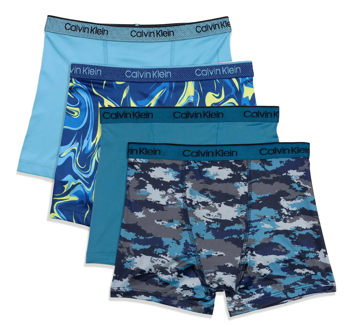 Calvin Klein Boys Performance Boxer Brief Underwear 4-Pack Blue/Mix Prints Medium