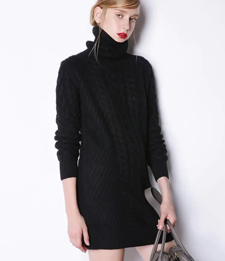 Women's Oversized Cashmere Turtleneck Sweater Dress