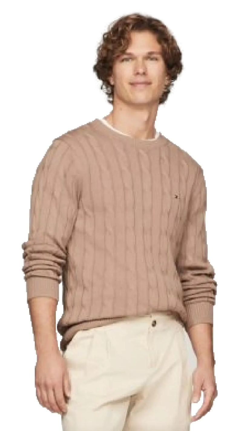 Tommy Hilfiger Mens Cable Knit Sweater PhoenicianStone XL