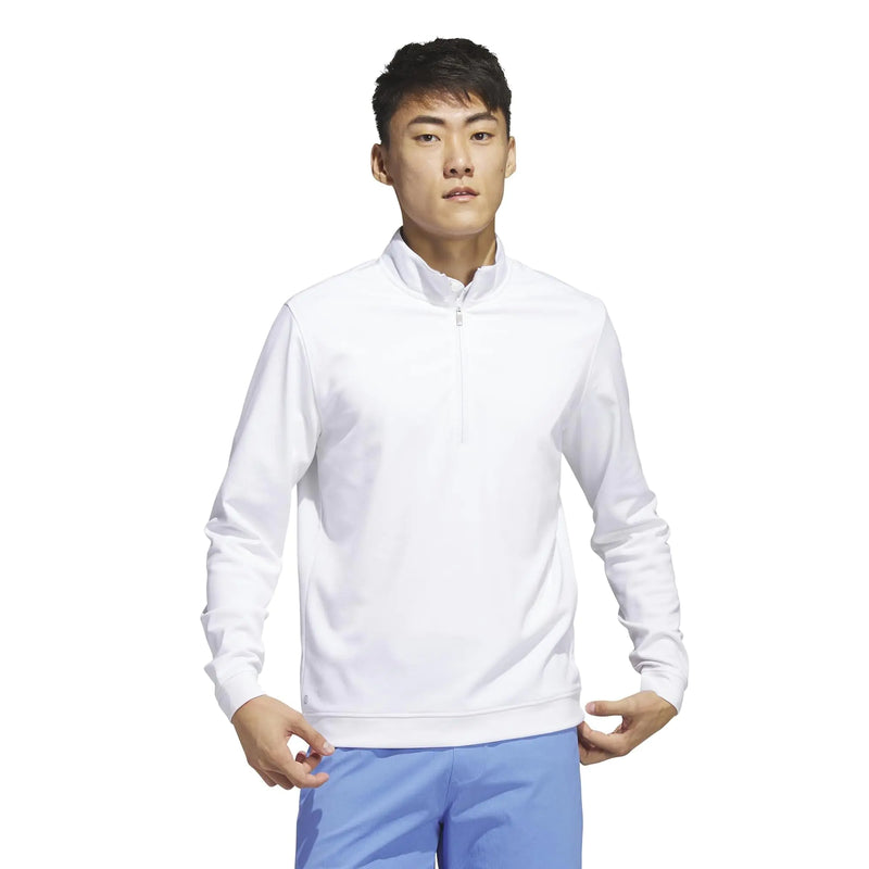 adidas Mens Elevated Quarter Zip Pullover White Small