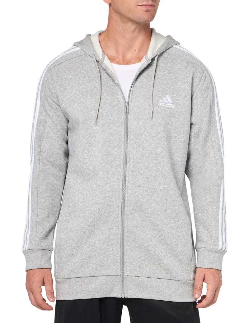 adidas Mens Essentials Fleece 3-Stripes Full-Zip Hoodie Medium Grey Heather