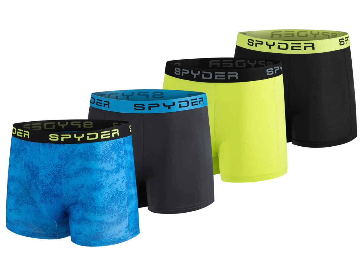 Spyder Boys Boxer Briefs Performance Underwear (Blue/Neon/Black/Grey Small)