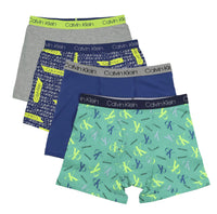 Calvin Klein Boys Underwear | 4-Pack Boxer Brief | Heather Grey/Blue/Neon Print | X-Small