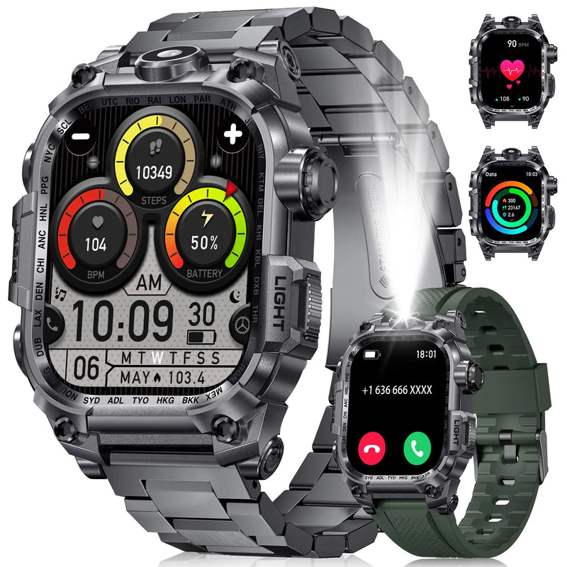 LIGE LED Flashlight Smartwatch, LIGE 2.01” Rugged Fitness Watch