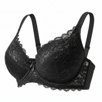 Add Cups Push Up Bra Lace Underwire Plus Size Soft Comfort  Bras Black 36DD