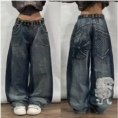 White Tiger Graphic Wide Leg Jeans