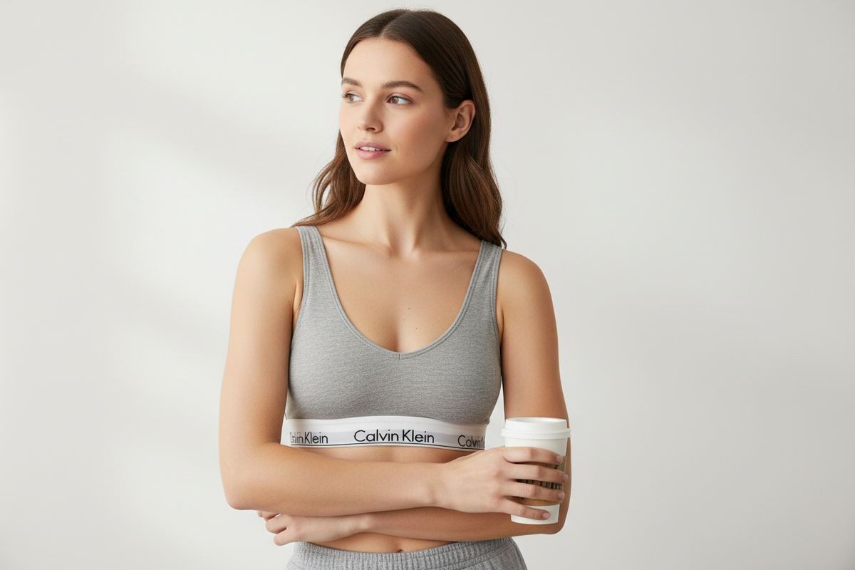 Calvin Klein Motive Cotton Lightly Lined Bralette Grey Heather
