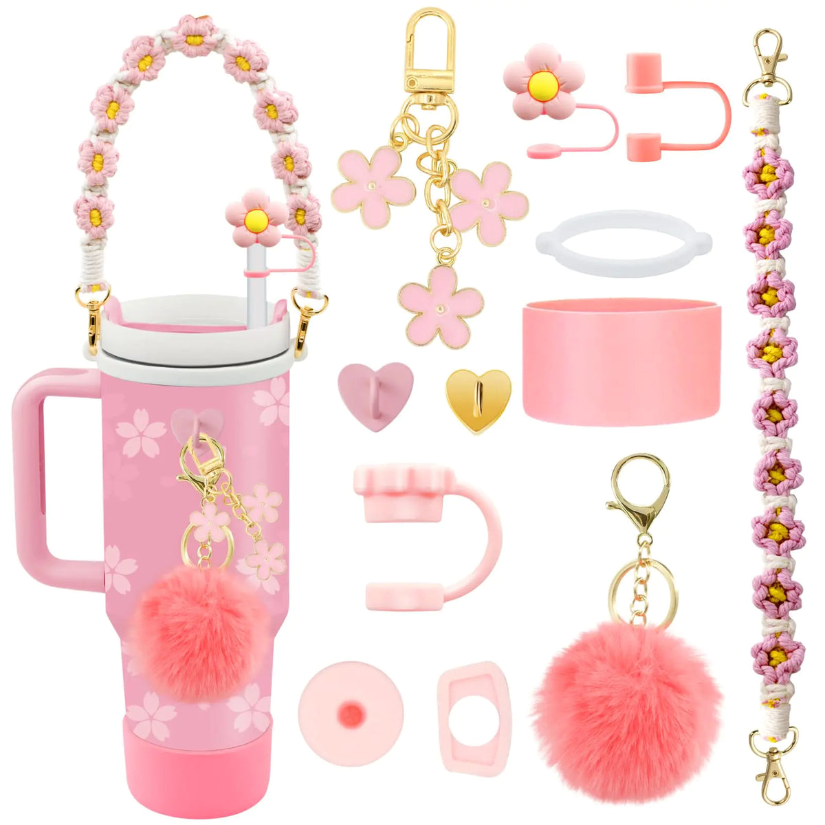12PCS Stanley Cup Accessories Set (Pink)