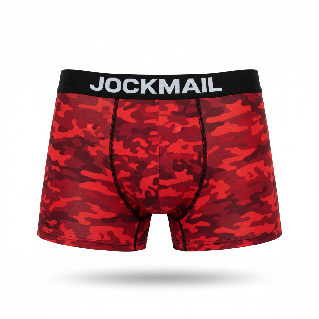 JOCKMAIL Mens Camouflage Underwear, JOCKMAIL Printed Boxer Brief – Red