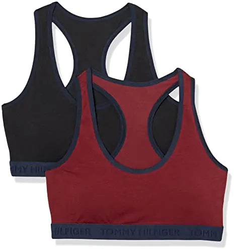 Tommy Hilfiger Womens Bra Racerback Cotton Bralette 2 Pack Zinfandel/Black S