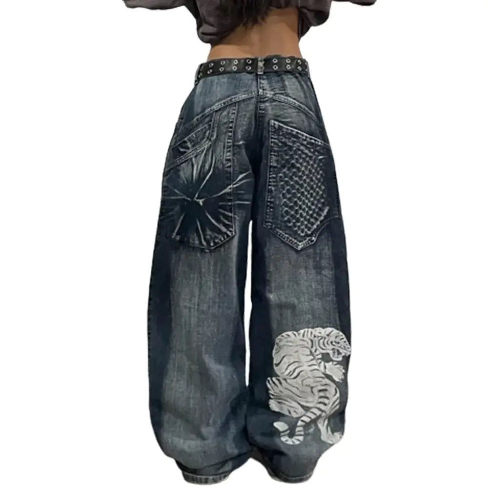 White Tiger Graphic Wide Leg Jeans