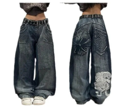 White Tiger Graphic Wide Leg Jeans